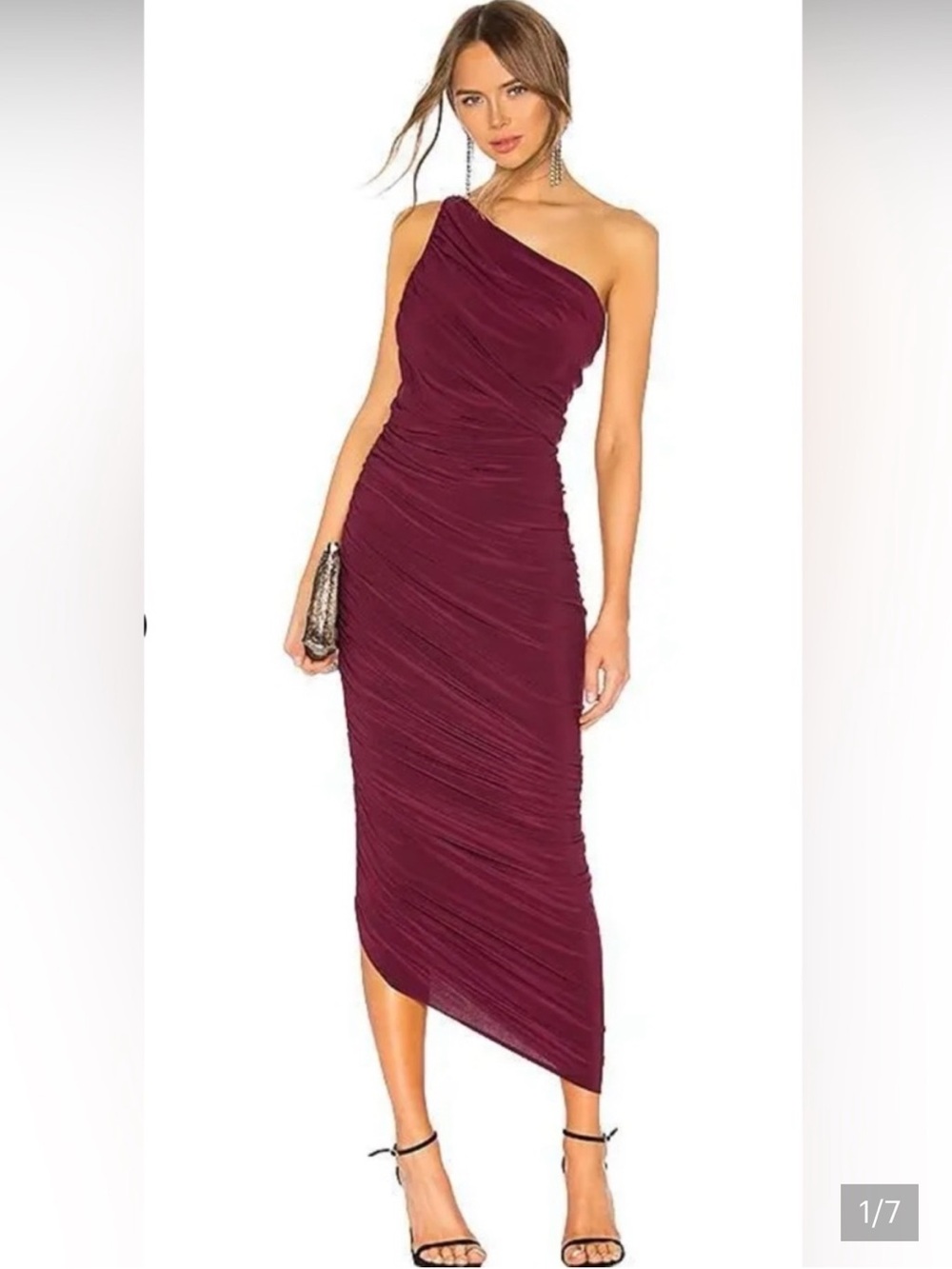 Norma Kamali Asymmetric One-Shoulder Ruched Midi Dress - Wine